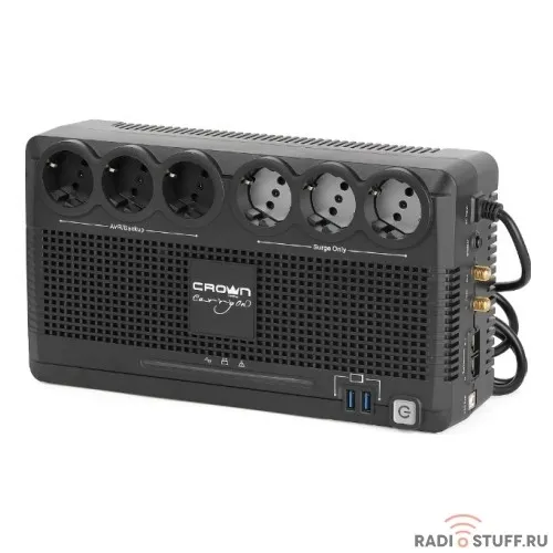 CROWN ИБП CMUS-165 EURO SMART {Line Interactive, 650VA\390W, розетки 3*EURO с резервным питанием и фильтрацией + 3*EURO Bypass} [CM000003140]