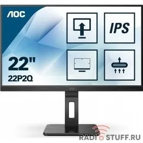 LCD AOC 21.5" 22P2Q Black с поворотом экрана {IPS, 1920x1080, 75Hz, 4 ms, 178°/178°, 250 cd/m, 50M:1, +DVI, +HDMI, +2xDisplayPort 1.2, +4xUSB 3.2, +MM}