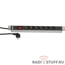 Блок розеток 19", горизонтальный, 6 розеток Schuko, 16 A, Hyperline