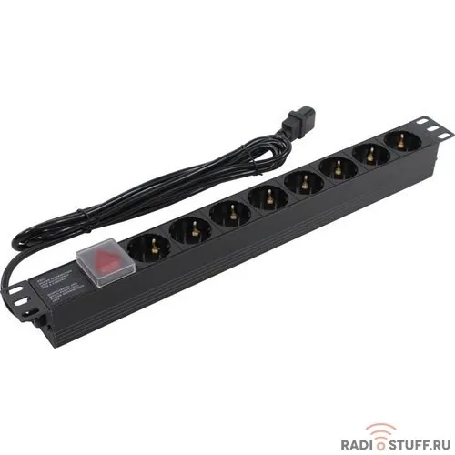 Exegate EX280845RUS Блок розеток ExeGate ServerPro PDU-19H806 Al-8S-C14-3-SW, 19", 1U, алюм, 8Schuko, кабель с C14 3м