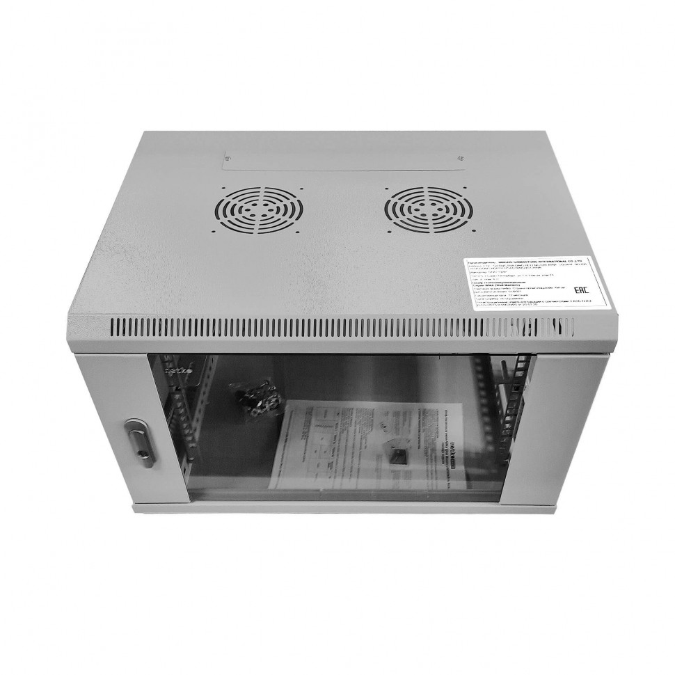 Шкаф настенный 6U серия WMA (Wall Maestro) (600х450х370), передняя дверь стекло, собранный, серый Netko "А"